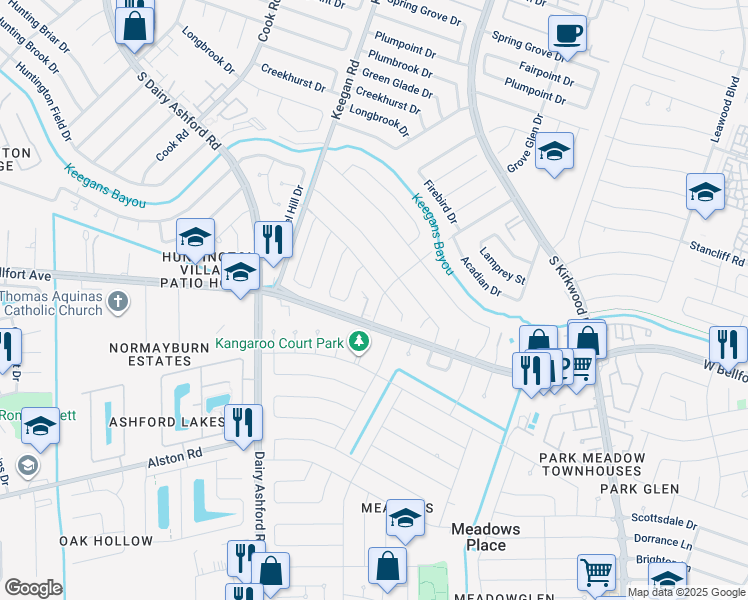 map of restaurants, bars, coffee shops, grocery stores, and more near 11514 Nobility Drive in Stafford