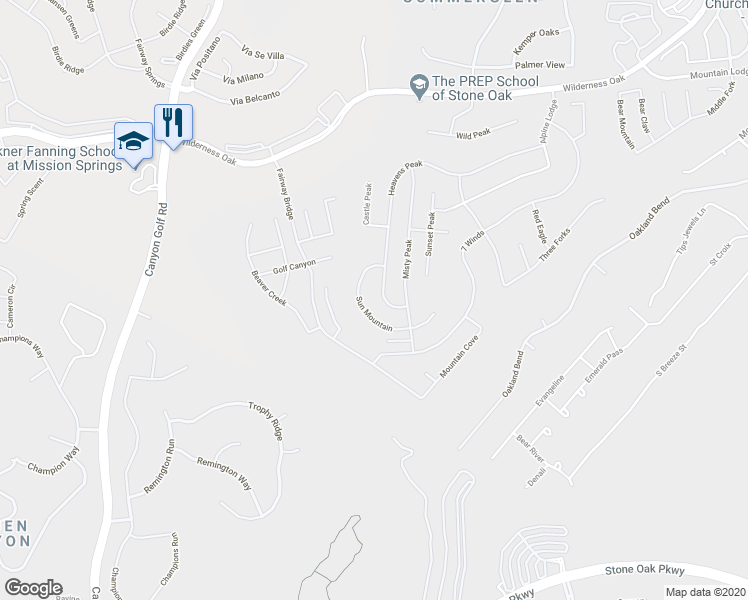 map of restaurants, bars, coffee shops, grocery stores, and more near 1223 Heavens Peak in San Antonio