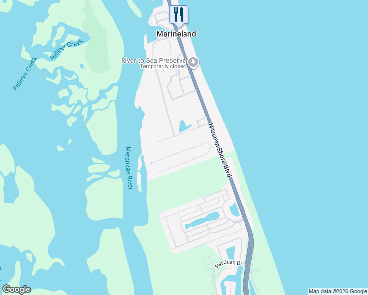 map of restaurants, bars, coffee shops, grocery stores, and more near 18 Deerwood Street in Palm Coast