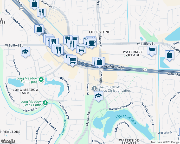 map of restaurants, bars, coffee shops, grocery stores, and more near 8008 Grand Parkway in Richmond