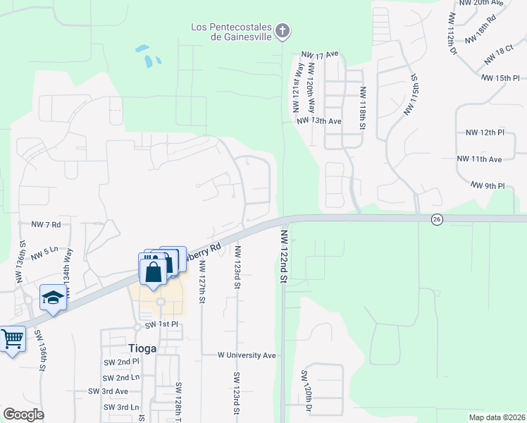 map of restaurants, bars, coffee shops, grocery stores, and more near 12220 Northwest 7th Lane in Newberry