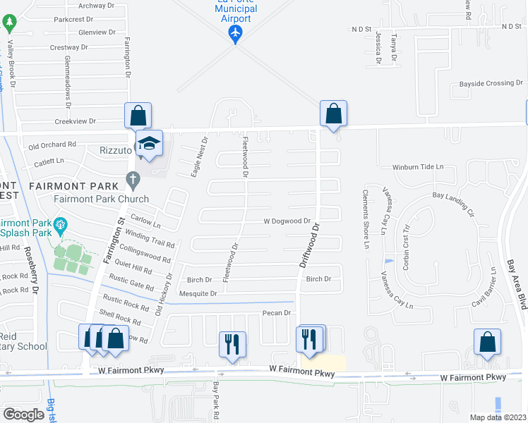 map of restaurants, bars, coffee shops, grocery stores, and more near 10910 Linwood Court in La Porte