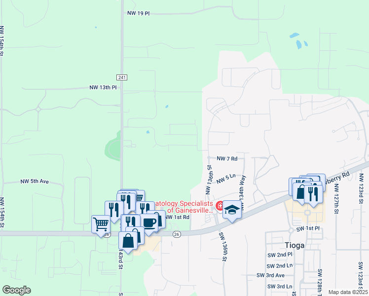 map of restaurants, bars, coffee shops, grocery stores, and more near 13738 Northwest 9th Road in Newberry