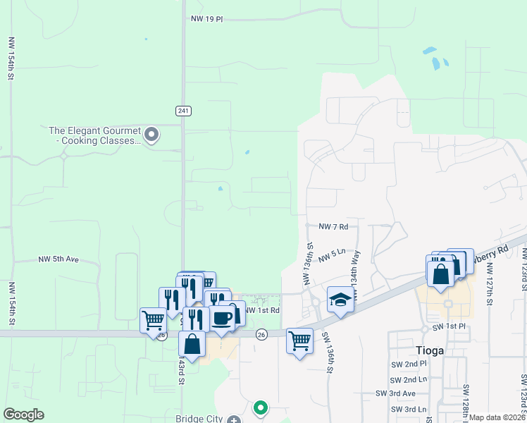 map of restaurants, bars, coffee shops, grocery stores, and more near 13738 Northwest 9th Road in Newberry