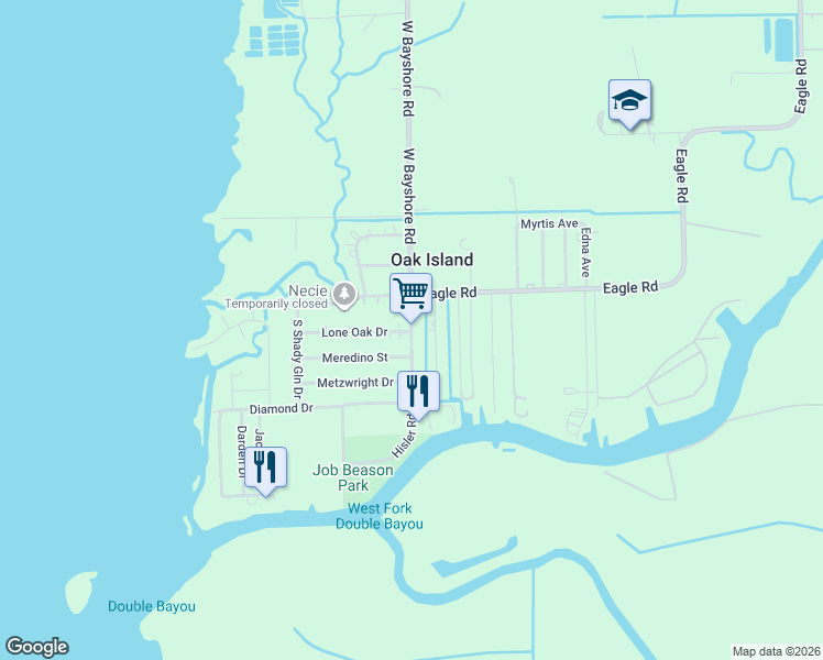 map of restaurants, bars, coffee shops, grocery stores, and more near 216 West Bayshore Road in Anahuac