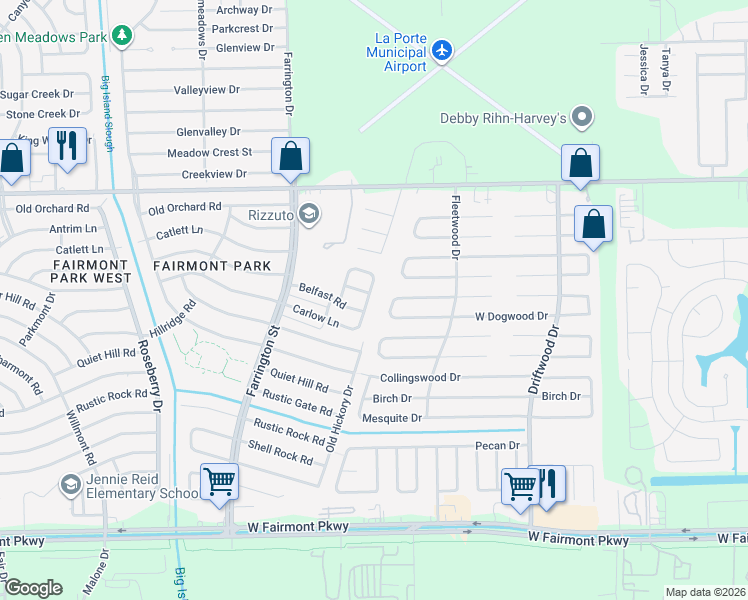 map of restaurants, bars, coffee shops, grocery stores, and more near 3109 Old Hickory Drive in La Porte
