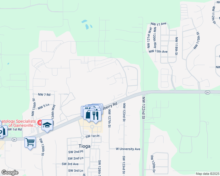 map of restaurants, bars, coffee shops, grocery stores, and more near 814 Northwest 125th Drive in Newberry
