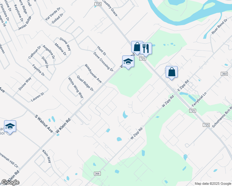 map of restaurants, bars, coffee shops, grocery stores, and more near 303 Stoeger Drive in New Braunfels