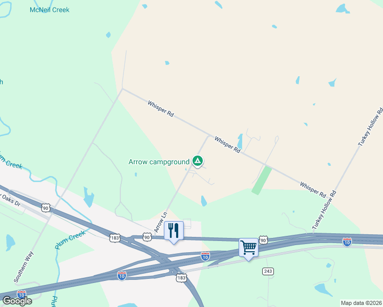 map of restaurants, bars, coffee shops, grocery stores, and more near 1026 Whisper Road in Luling