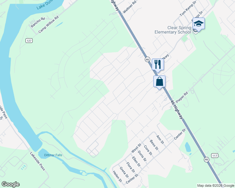 map of restaurants, bars, coffee shops, grocery stores, and more near 314 Mistflower in New Braunfels