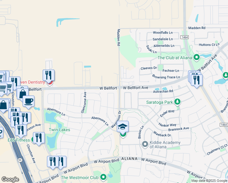 map of restaurants, bars, coffee shops, grocery stores, and more near 17906 Dafty Path in Fort Bend County