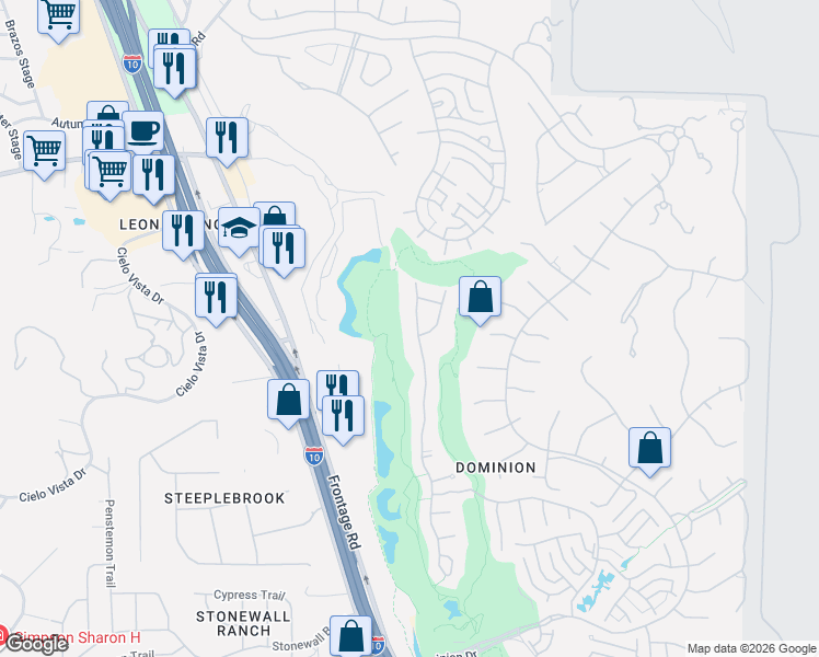 map of restaurants, bars, coffee shops, grocery stores, and more near 81 Champions Lane in San Antonio