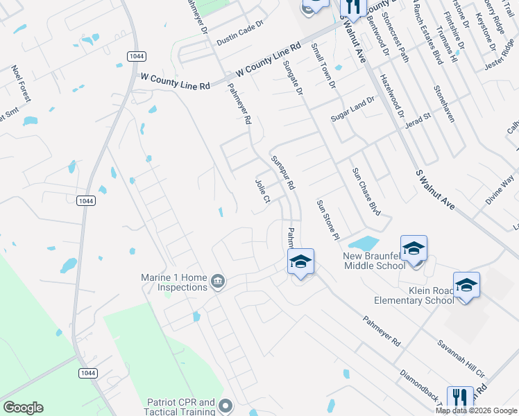 map of restaurants, bars, coffee shops, grocery stores, and more near 1774 Strawberry Field in New Braunfels