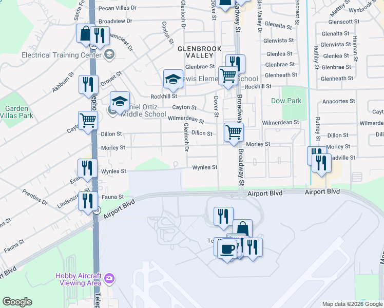 map of restaurants, bars, coffee shops, grocery stores, and more near 8802 Glenloch Drive in Houston