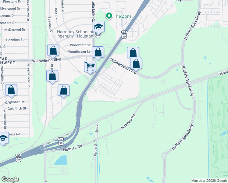 map of restaurants, bars, coffee shops, grocery stores, and more near 11603 Main Cypress Drive in Houston