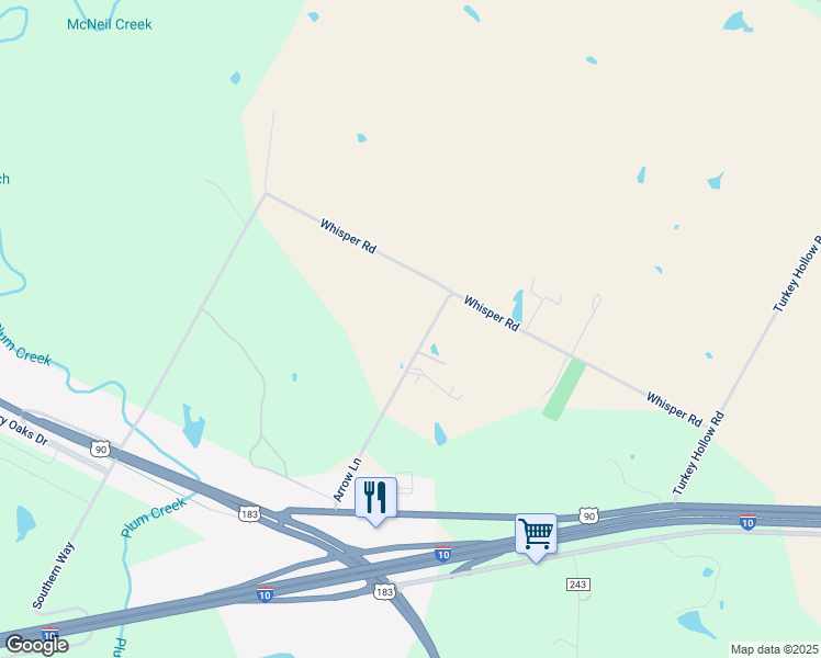 map of restaurants, bars, coffee shops, grocery stores, and more near 1026 Whisper Road in Luling