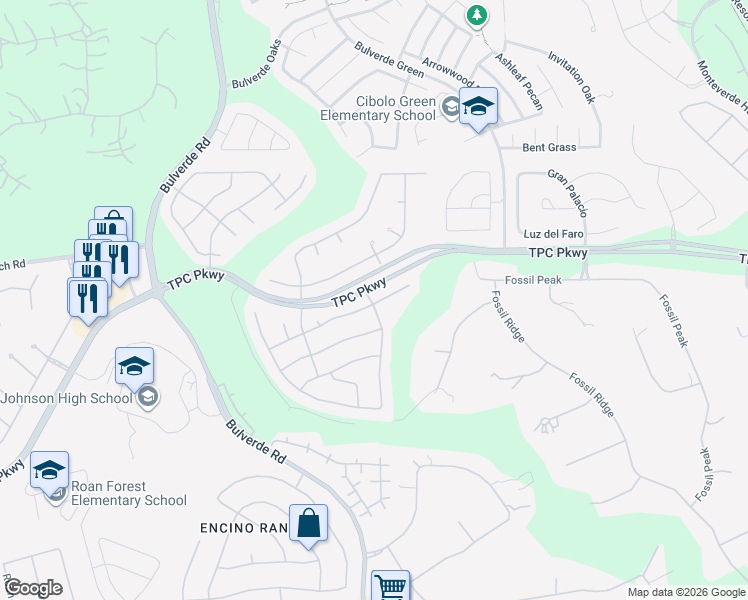 map of restaurants, bars, coffee shops, grocery stores, and more near 3607 Pinnacle Drive in San Antonio