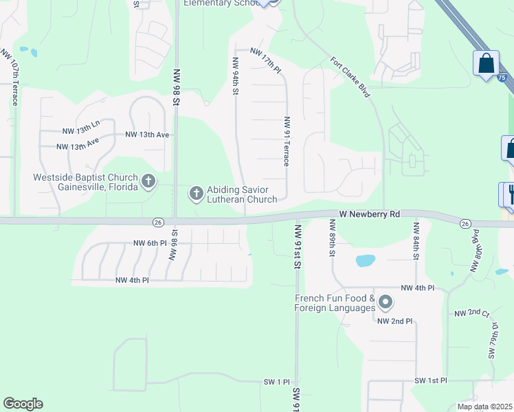 map of restaurants, bars, coffee shops, grocery stores, and more near 9315 Northwest 9 Avenue in Gainesville