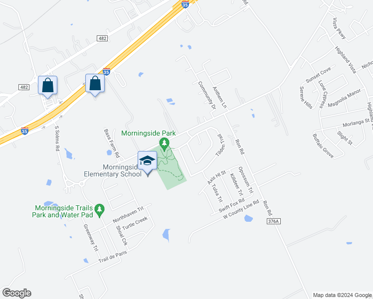 map of restaurants, bars, coffee shops, grocery stores, and more near 616 Muskogee Bend in New Braunfels