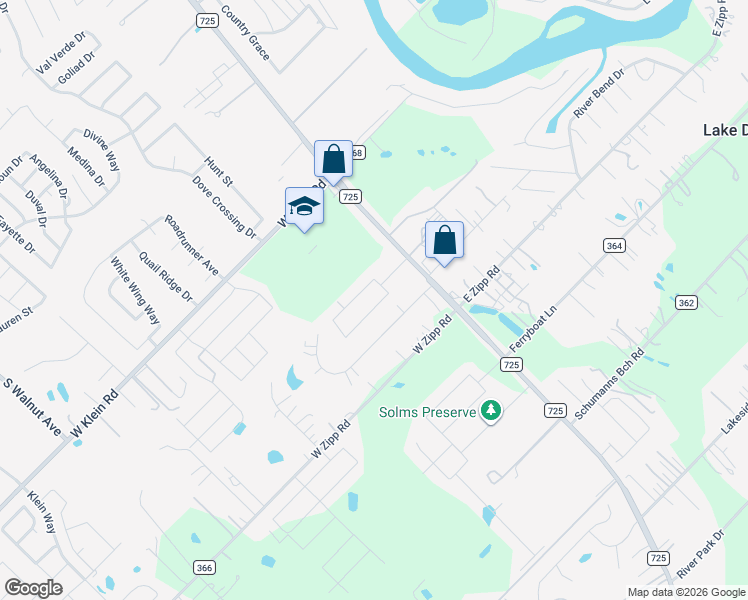 map of restaurants, bars, coffee shops, grocery stores, and more near 116 Field Ridge in New Braunfels