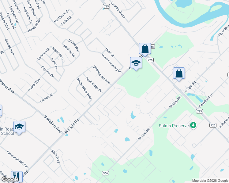 map of restaurants, bars, coffee shops, grocery stores, and more near 103 Ruger Path in New Braunfels