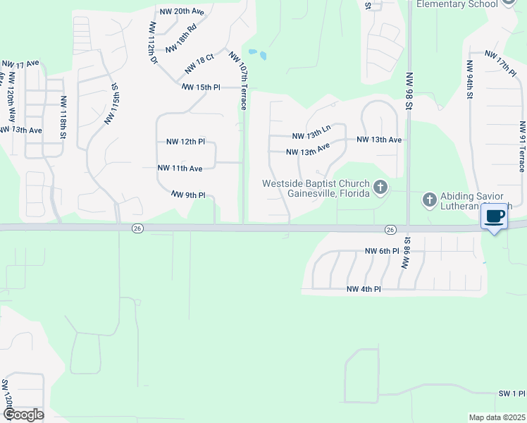 map of restaurants, bars, coffee shops, grocery stores, and more near 10648 Northwest 9 Avenue in Gainesville