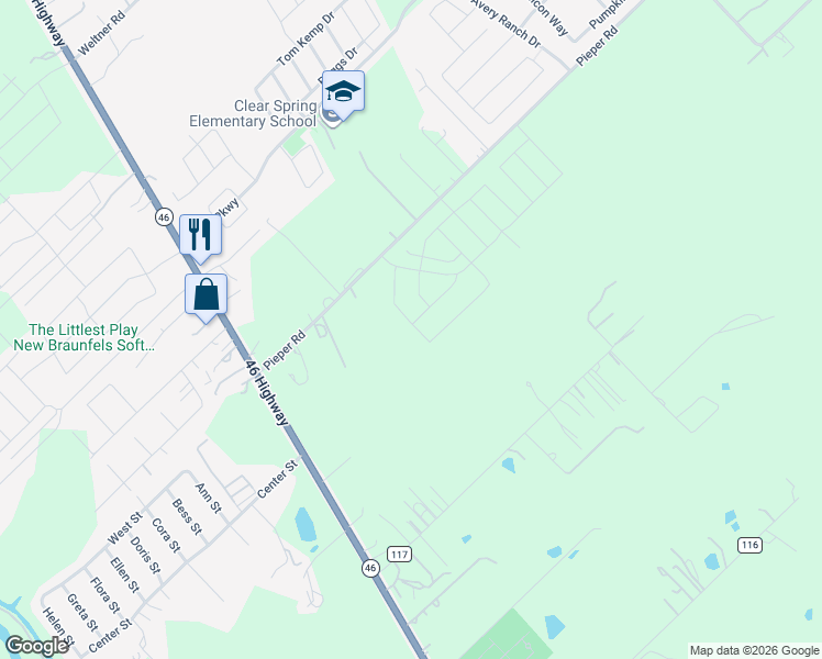 map of restaurants, bars, coffee shops, grocery stores, and more near 1244 Pieper Road in New Braunfels