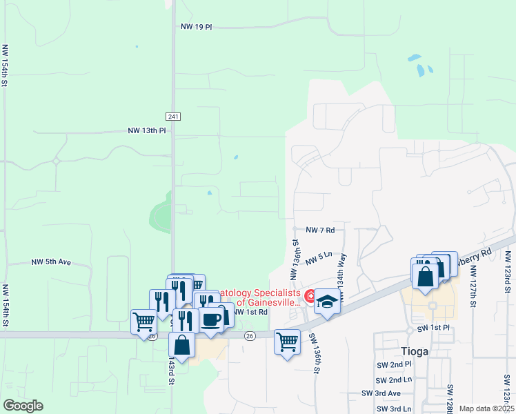 map of restaurants, bars, coffee shops, grocery stores, and more near 13738 Northwest 9th Road in Newberry