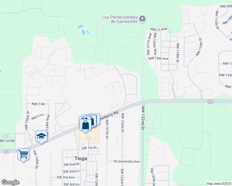 map of restaurants, bars, coffee shops, grocery stores, and more near 804 Northwest 124th Drive in Newberry