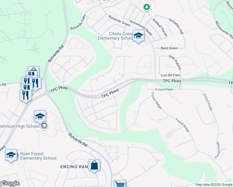 map of restaurants, bars, coffee shops, grocery stores, and more near 3607 Pinnacle Drive in San Antonio