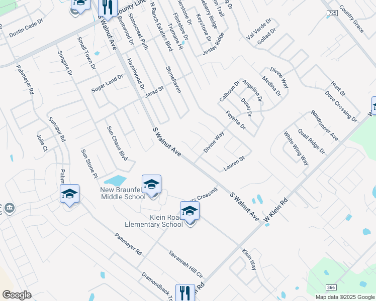 map of restaurants, bars, coffee shops, grocery stores, and more near 2330 Blake Way in New Braunfels