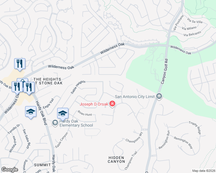 map of restaurants, bars, coffee shops, grocery stores, and more near 238 Verbena Hill in San Antonio