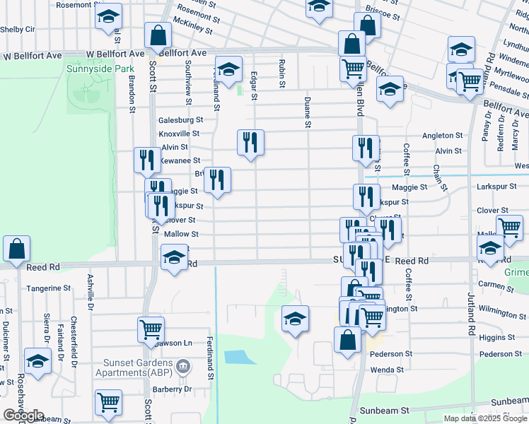 map of restaurants, bars, coffee shops, grocery stores, and more near 4418 Larkspur Street in Houston