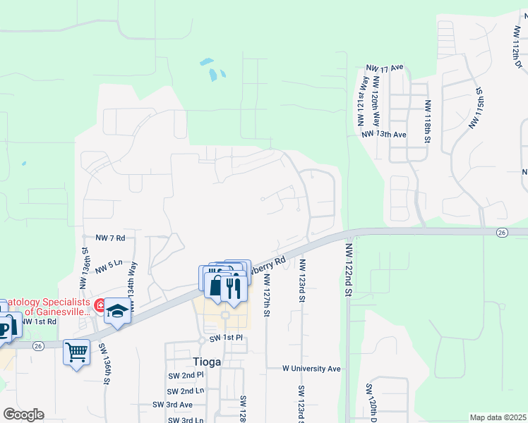 map of restaurants, bars, coffee shops, grocery stores, and more near 814 Northwest 125th Drive in Newberry