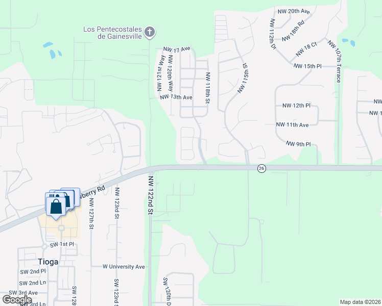 map of restaurants, bars, coffee shops, grocery stores, and more near 825 North West 119 Street in Gainesville