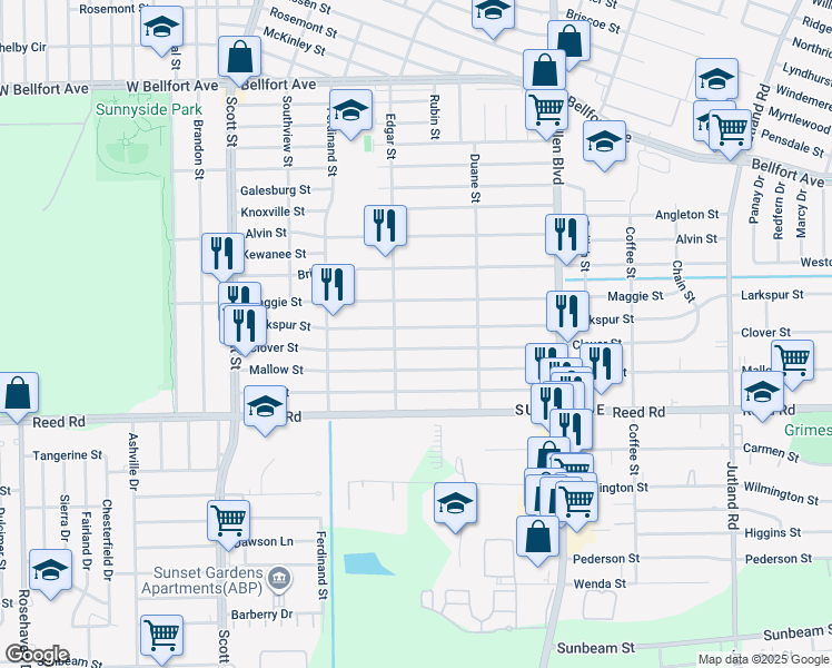 map of restaurants, bars, coffee shops, grocery stores, and more near 4418 Larkspur St in Houston
