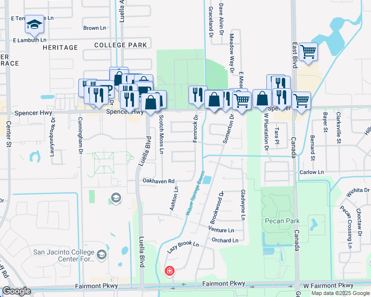 map of restaurants, bars, coffee shops, grocery stores, and more near 8507 Avington Road in La Porte