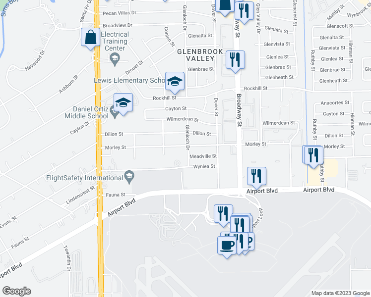 map of restaurants, bars, coffee shops, grocery stores, and more near 8802 Glenloch Drive in Houston