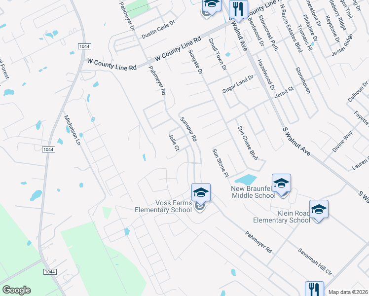 map of restaurants, bars, coffee shops, grocery stores, and more near 1774 Strawberry Field in New Braunfels