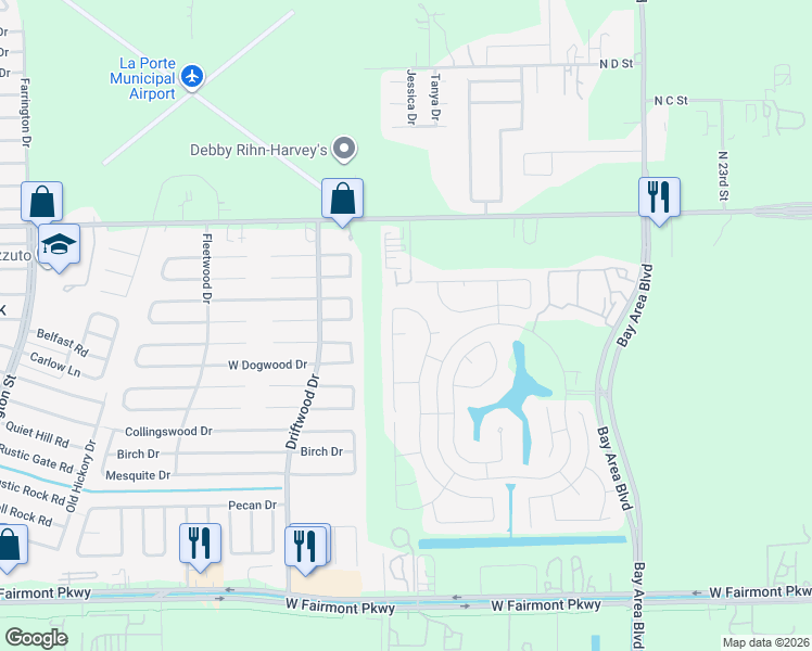map of restaurants, bars, coffee shops, grocery stores, and more near 11099 Spruce Drive North in La Porte