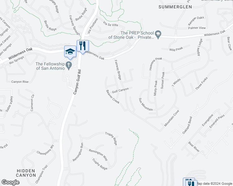 map of restaurants, bars, coffee shops, grocery stores, and more near 1226 Golf Canyon in San Antonio