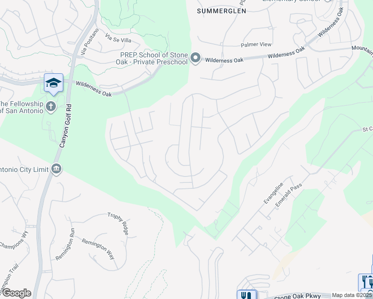 map of restaurants, bars, coffee shops, grocery stores, and more near 23627 Misty Peak in San Antonio