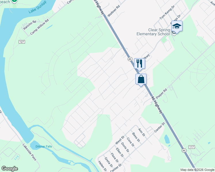 map of restaurants, bars, coffee shops, grocery stores, and more near 314 Mistflower in New Braunfels