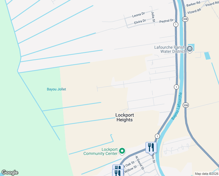 map of restaurants, bars, coffee shops, grocery stores, and more near 301-399 Country Village Drive in Raceland