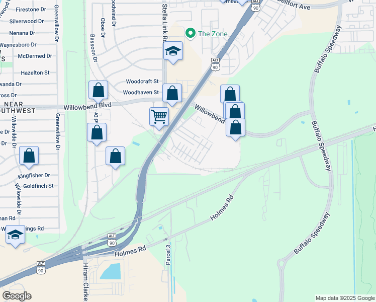 map of restaurants, bars, coffee shops, grocery stores, and more near 11603 Main Cypress Drive in Houston