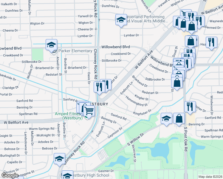 map of restaurants, bars, coffee shops, grocery stores, and more near 5254 West Bellfort Avenue in Houston
