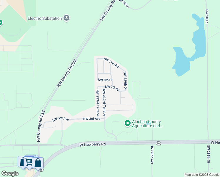 map of restaurants, bars, coffee shops, grocery stores, and more near 711 Northwest 232nd Terrace in Newberry