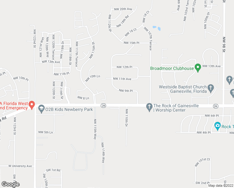 map of restaurants, bars, coffee shops, grocery stores, and more near 11129 Northwest 9th Place in Gainesville
