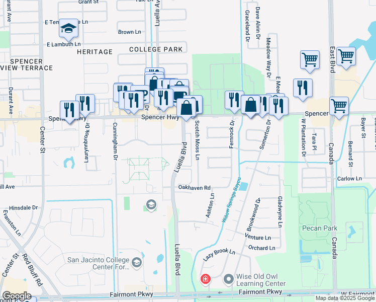 map of restaurants, bars, coffee shops, grocery stores, and more near 3331 Luella Boulevard in La Porte