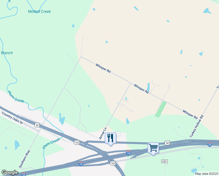map of restaurants, bars, coffee shops, grocery stores, and more near 1026 Whisper Road in Luling